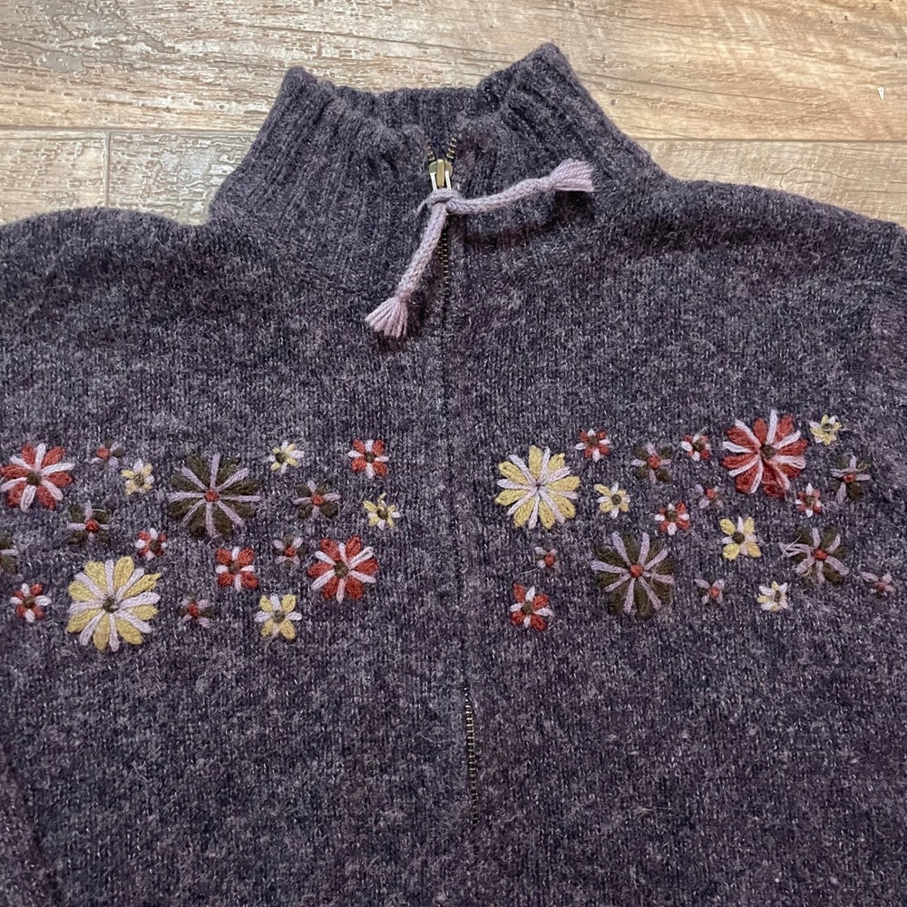 Columbia‎ Sportswear Women XL Purple Zip Floral Embroidered Sweater Mock Neck